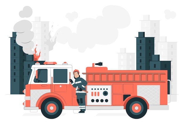 Vecteur gratuit illustration de concept de camion de pompiers