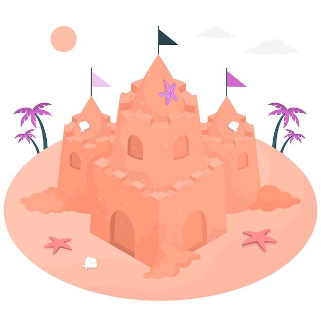 Illustration De Concept De Château De Sable De Plage