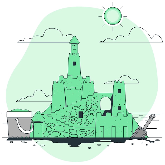 Vecteur gratuit illustration de concept de château de sable de plage