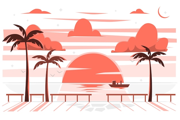 Vecteur gratuit illustration de concept de coucher de soleil