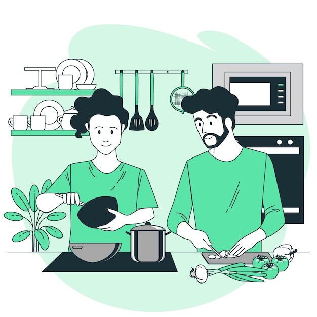 Vecteur gratuit illustration de concept de cuisine de couple