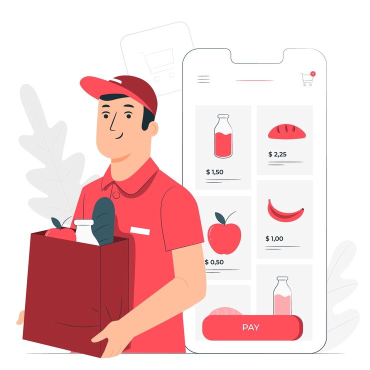 Vecteur gratuit illustration de concept d'épicerie en ligne