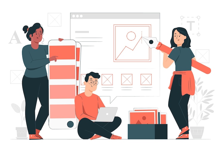 Vecteur gratuit illustration de concept d'équipe de conception