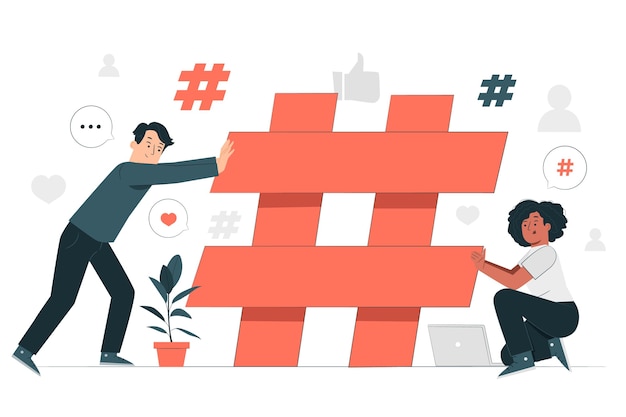 Vecteur gratuit illustration de concept de hashtag de construction