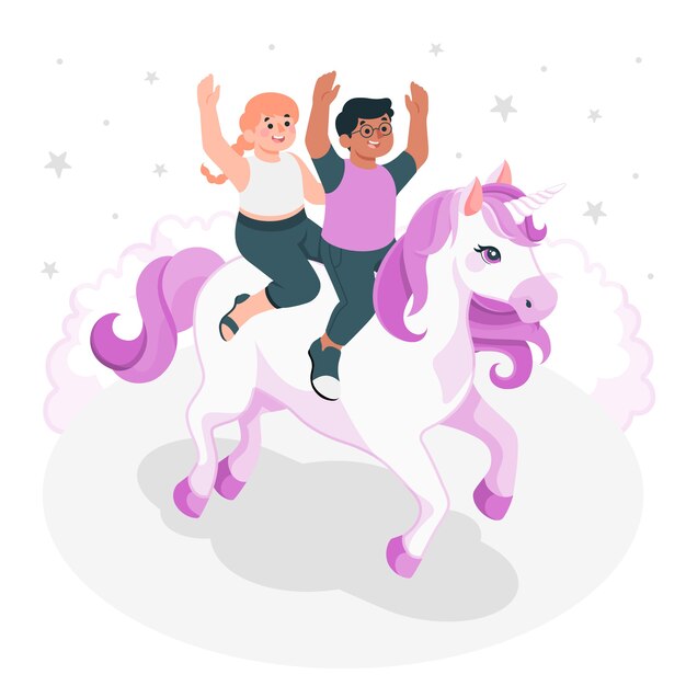 Illustration de concept de licorne équitation enfant en bas âge