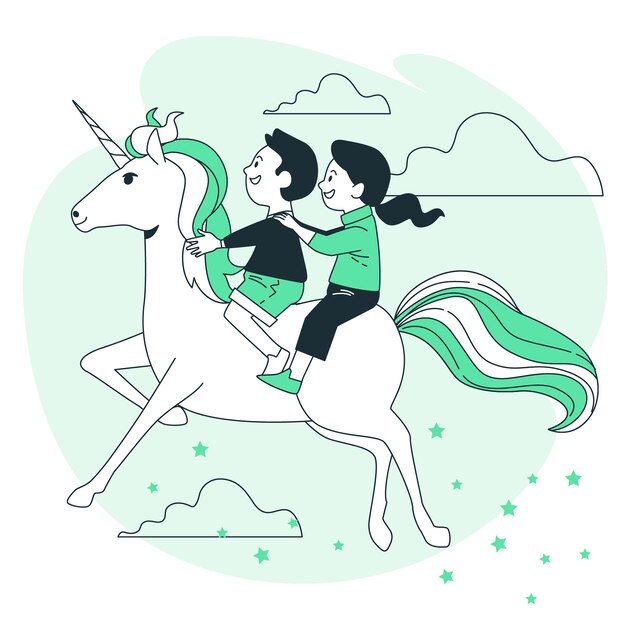 Illustration de concept de licorne équitation enfant en bas âge