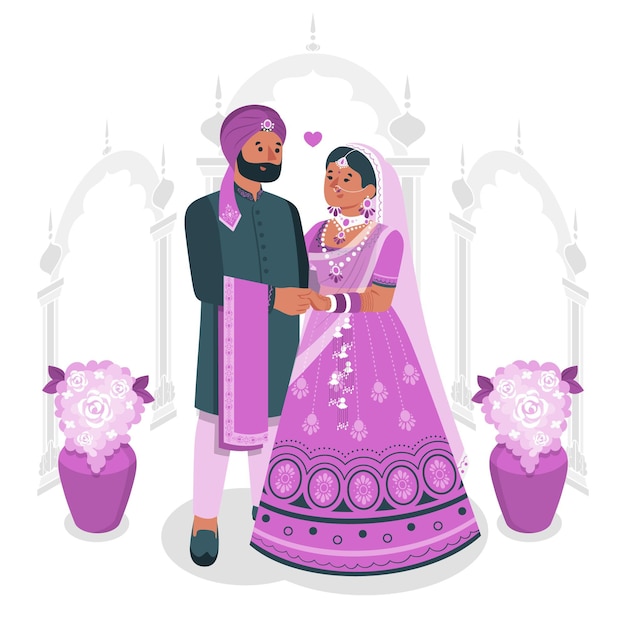 Vecteur gratuit illustration de concept de mariage indien