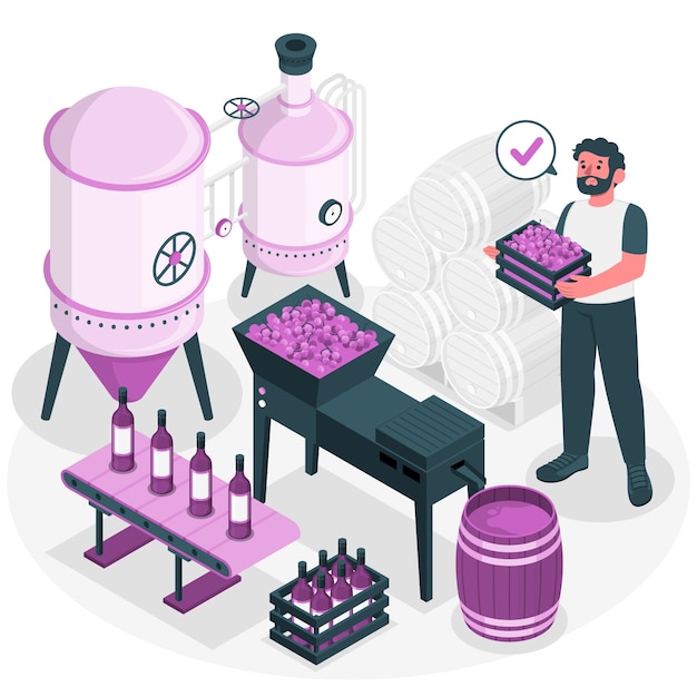 Vecteur gratuit illustration de concept de production d'usine de vin