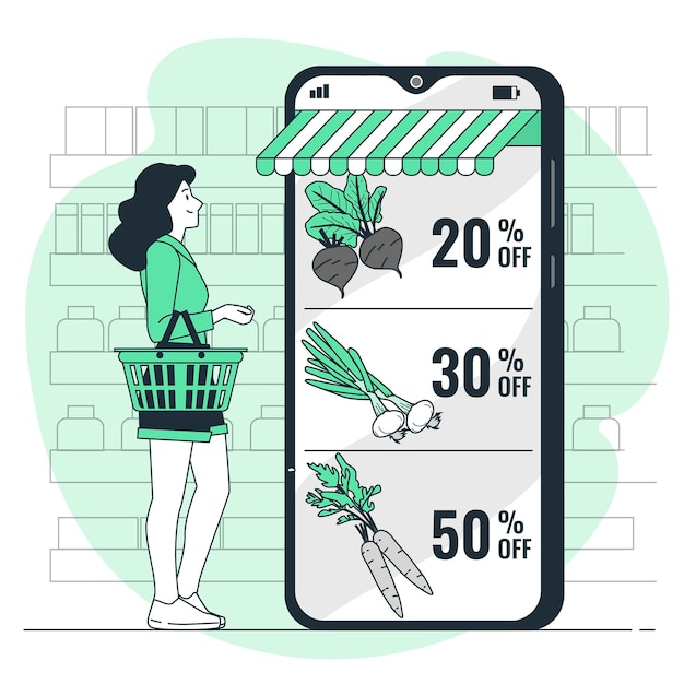 Vecteur gratuit illustration de concept de promotion d'épicerie