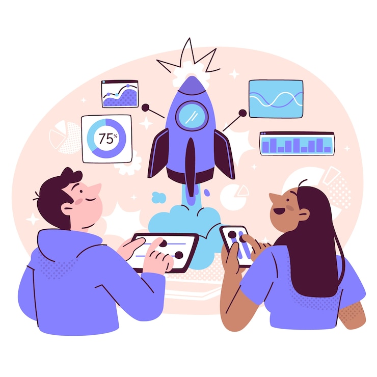 Vecteur gratuit illustration de concept de recherche de fusée