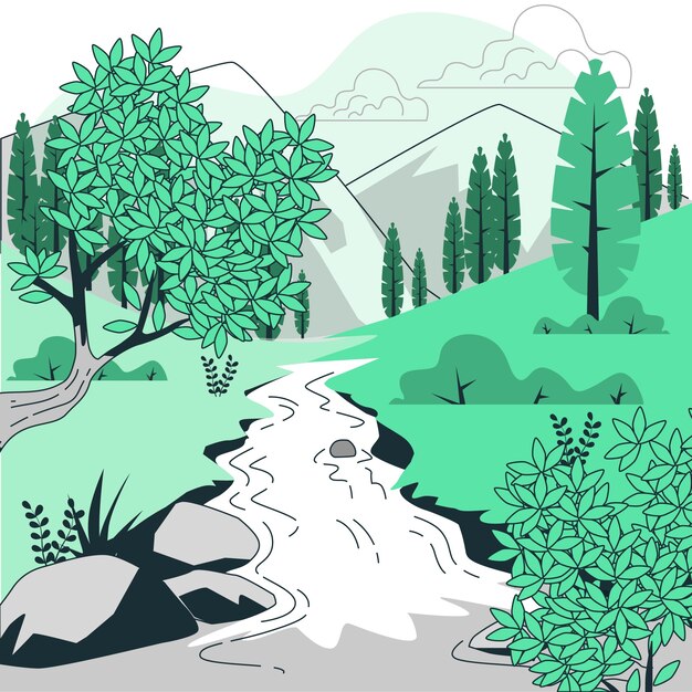Illustration de concept de rivière de montagne