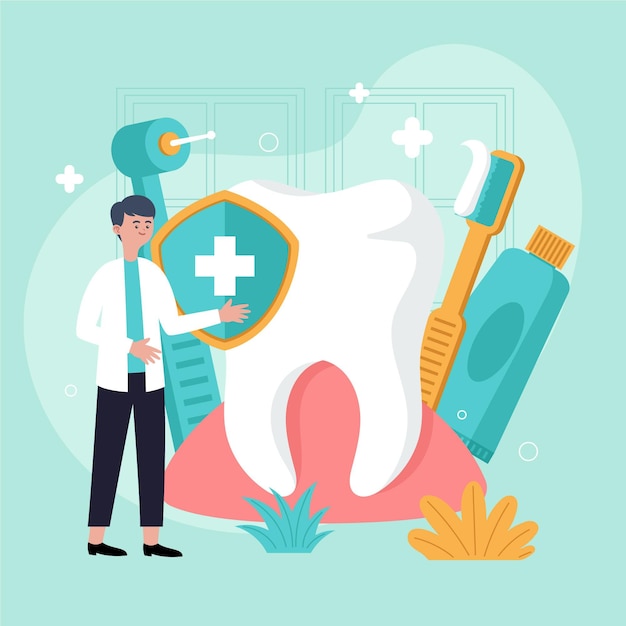 Illustration de concept de soins dentaires plats