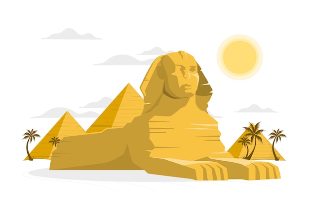 Vecteur gratuit illustration de concept de sphinx et de pyramide