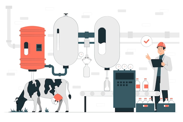 Vecteur gratuit illustration de concept d'usine de lait