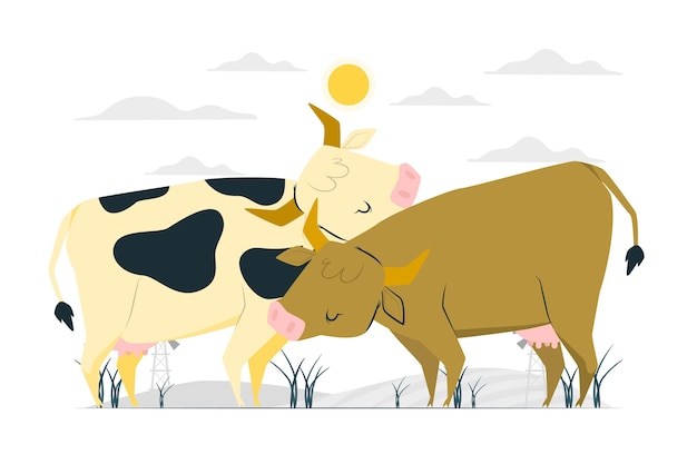 Vecteur gratuit illustration de concept de vaches se frottant