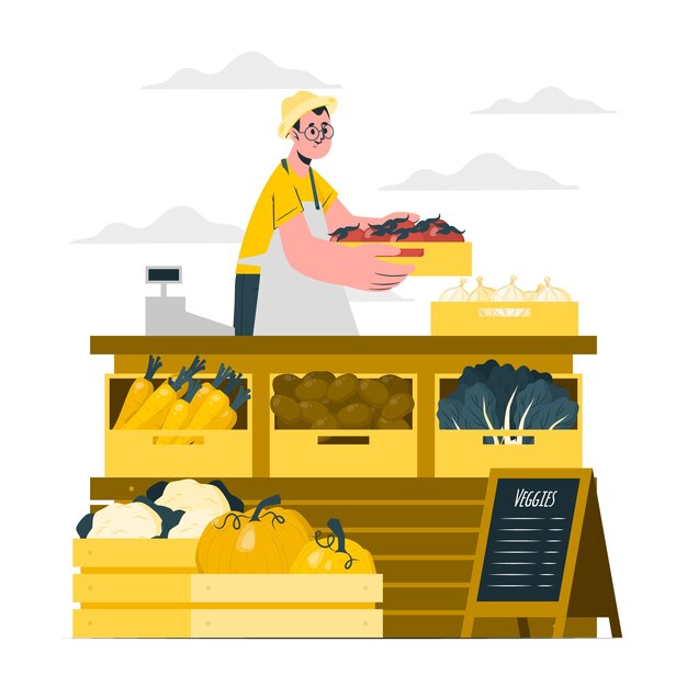 Vecteur gratuit illustration de concept de vendeur de légumes