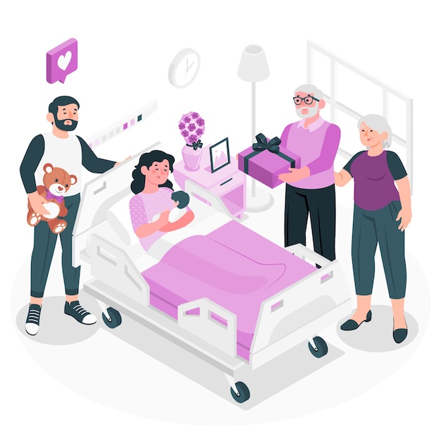 Vecteur gratuit illustration de concept de visite familiale à l'hôpital