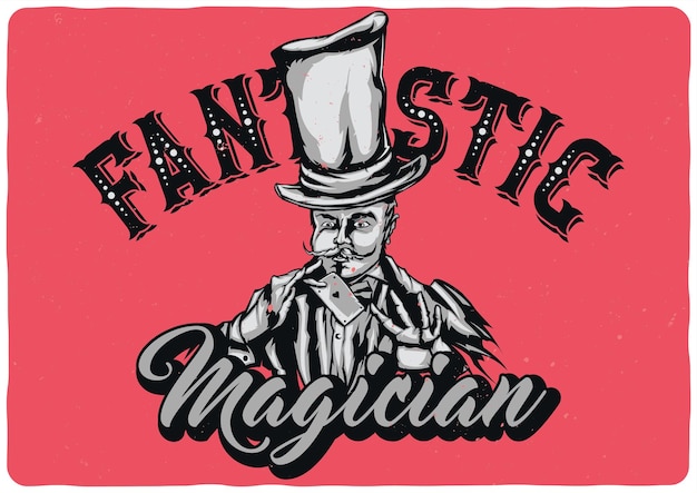 illustration de conception de magicien au chapeau avec carte dans les mains