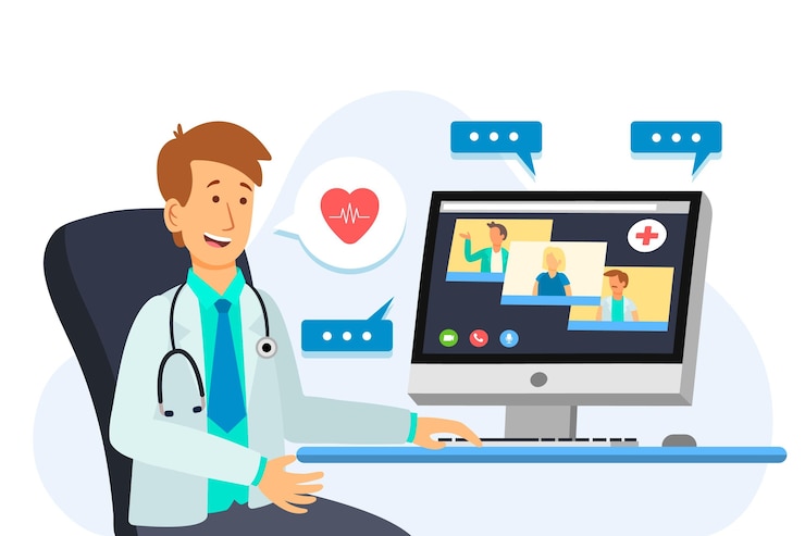 Vecteur gratuit illustration de conférence médicale en ligne plat