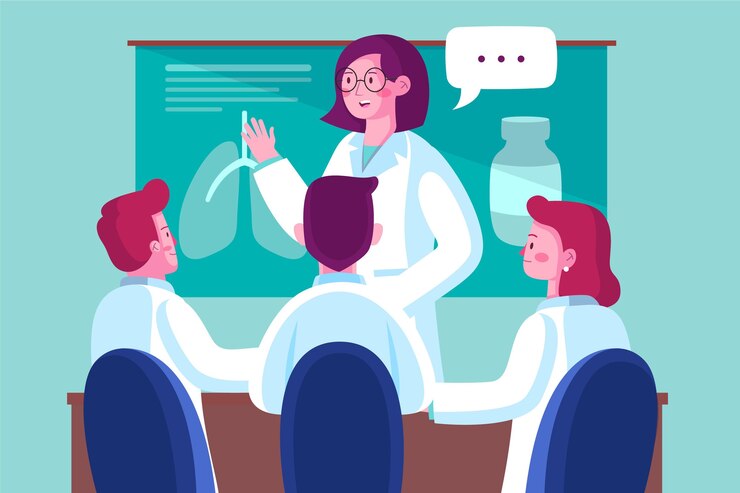 Vecteur gratuit illustration de conférence médicale plat organique