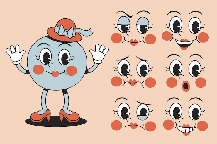 Vecteur gratuit illustration de constructeur de personnages de dessins animés rétro dessinée à la main