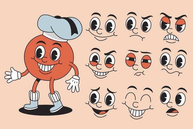 Illustration de constructeur de personnages de dessins animés rétro dessinée à la main.