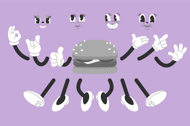 Vecteur gratuit illustration de constructeur de personnages de dessins animés rétro dessinée à la main.