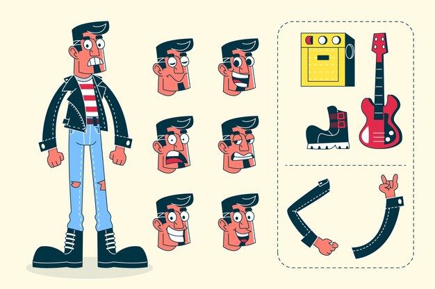 Illustration de constructeur de personnages de dessins animés rétro dessinée à la main