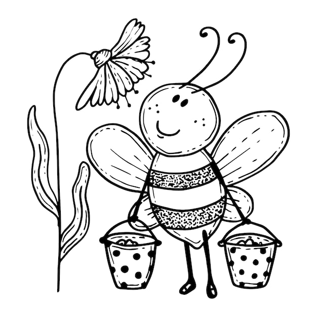 Vecteur gratuit illustration de contour d'abeille dessiné à la main