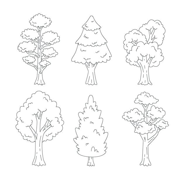 Illustration De Contour D'arbres Dessinés à La Main