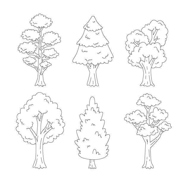 Illustration de contour d'arbres dessinés à la main