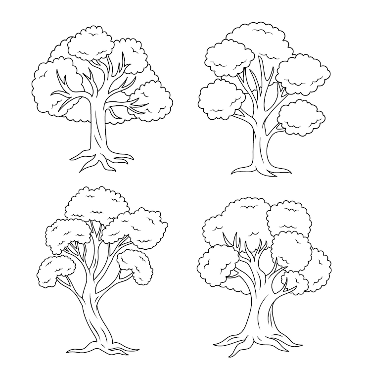 Vecteur gratuit illustration de contour d'arbres dessinés à la main