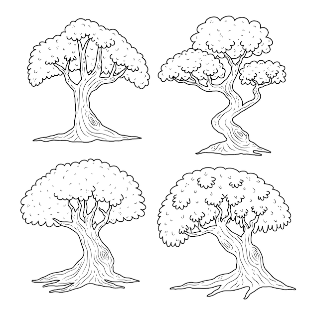 Vecteur gratuit illustration de contour d'arbres dessinés à la main