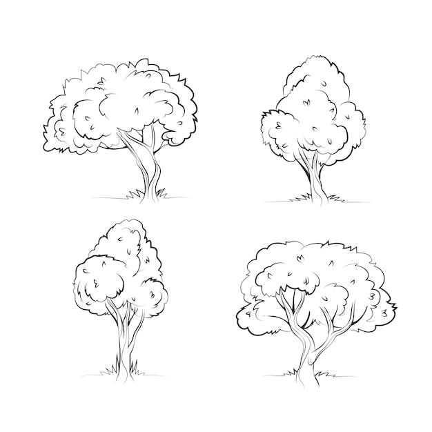 Vecteur gratuit illustration de contour d'arbres dessinés à la main