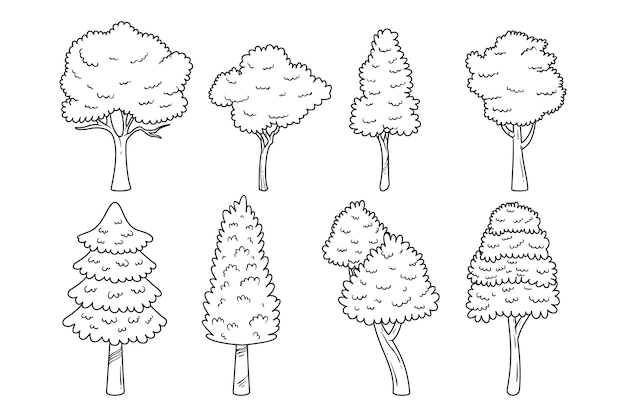 Vecteur gratuit illustration de contour d'arbres dessinés à la main