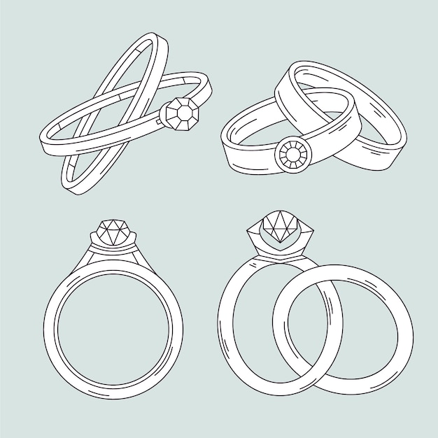 Vecteur gratuit illustration de contour de bague de mariage dessinée à la main