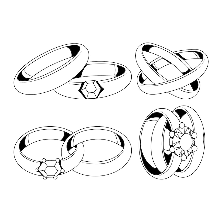 Vecteur gratuit illustration de contour de bague de mariage dessinée à la main