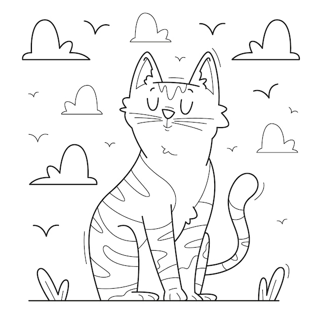 Vecteur gratuit illustration de contour de chat dessiné à la main