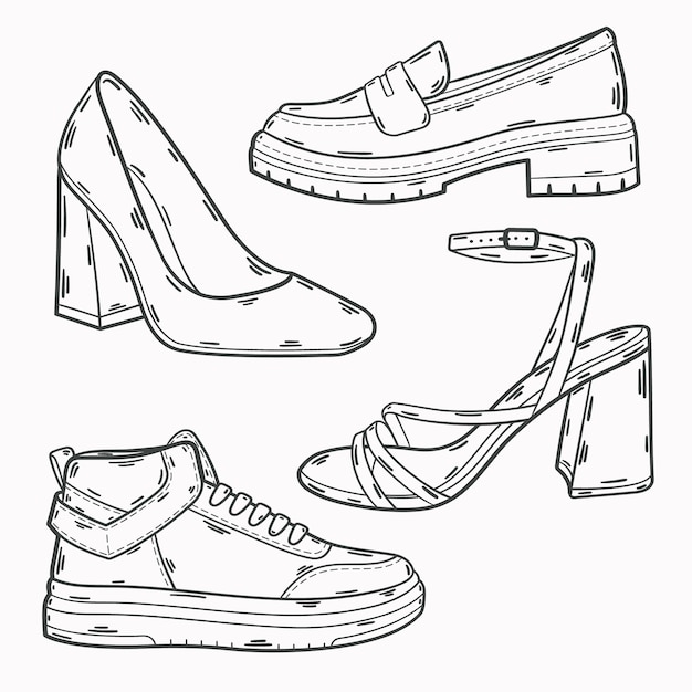 Illustration de contour de chaussure dessinée à la main