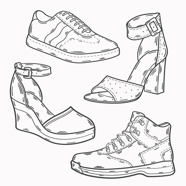 Illustration de contour de chaussure dessinée à la main