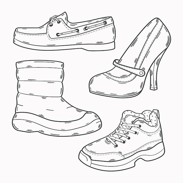 Vecteur gratuit illustration de contour de chaussure dessinée à la main