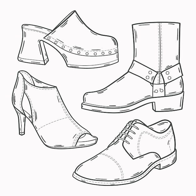 Vecteur gratuit illustration de contour de chaussure dessinée à la main