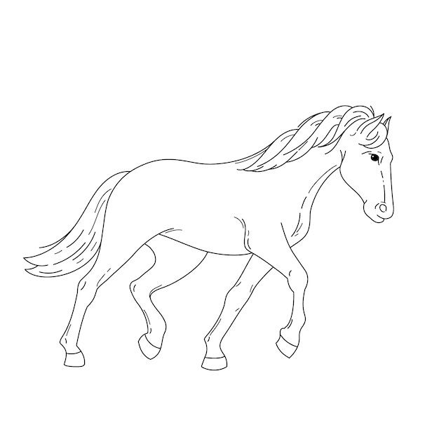 Illustration de contour de cheval dessiné à la main