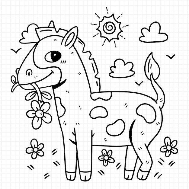 Vecteur gratuit illustration de contour de cheval dessiné à la main