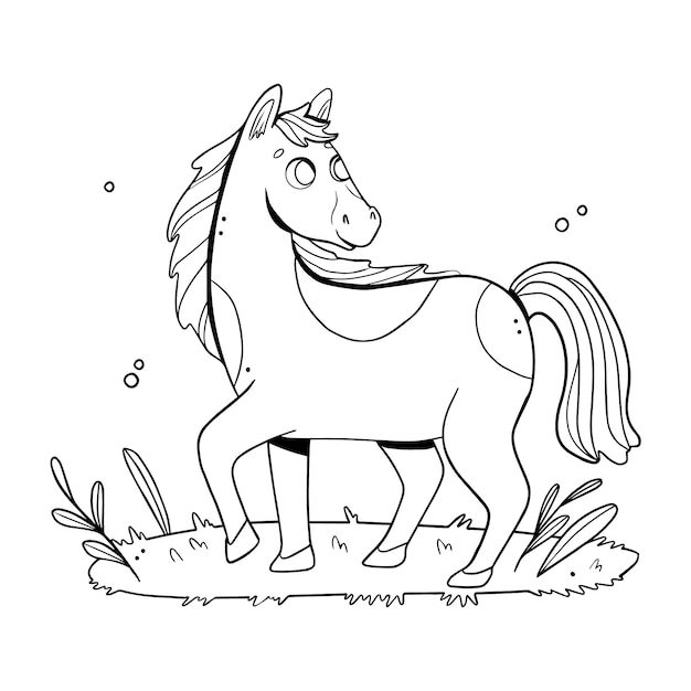 Illustration de contour de cheval dessiné à la main