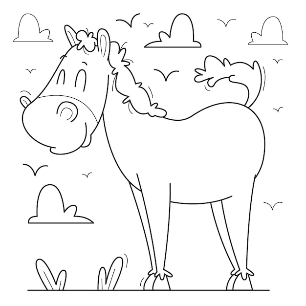 Vecteur gratuit illustration de contour de cheval dessiné à la main