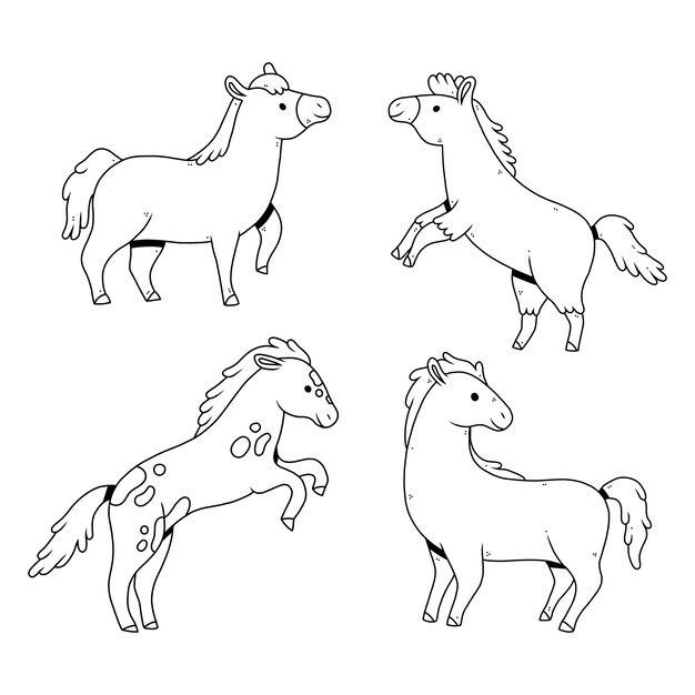 Illustration de contour de cheval dessiné à la main