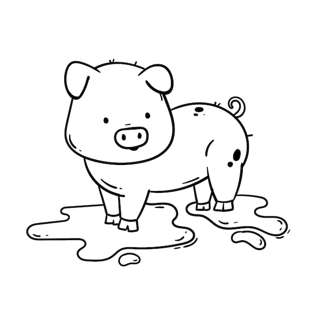 Vecteur gratuit illustration de contour de cochon dessiné à la main