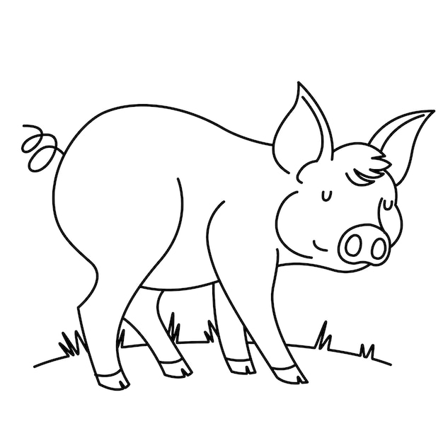 Illustration de contour de cochon dessiné à la main