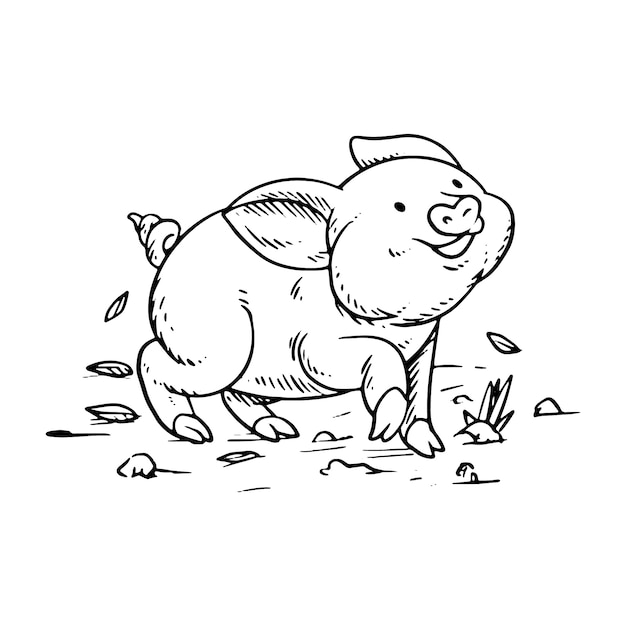 Illustration de contour de cochon dessiné à la main